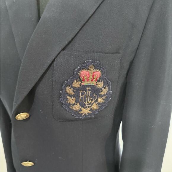 VTG Lauren Ralph Lauren navy blue crest logo academia wool Blazer gold buttons 4 - Picture 2 of 6